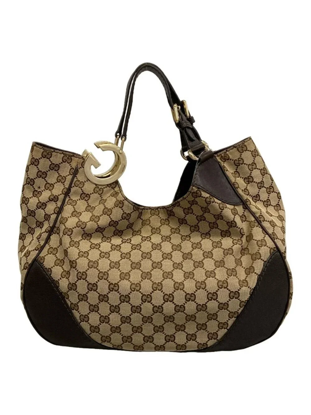 Gucci Tote Bag GG Pattern Charlotte Beige Dark Brown Leather
